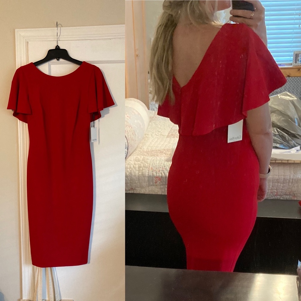 Calvin Klein Red Midi Cocktail Dress Size 4 NWT